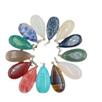 Gemstone Pendants Jewelry, Natural Stone, Teardrop, different materials for choice & Unisex, more colors for choice, 14x30mm, Sold By PC