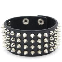 Leather Cord Bracelet with Stainless Steel punk style & Unisex black 40mm Length Approx 8.66 Inch Sold By PC