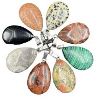 Natural Gemstone Necklace Natural Stone with leather cord Teardrop random style & Unisex mixed colors Length Approx 14.96 Inch Sold By PC
