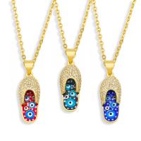 Cubic Zircon Micro Pave Brass Necklace, with 1.97 extender chain, gold color plated, evil eye pattern & micro pave cubic zirconia & enamel, more colors for choice, nickel, lead & cadmium free, 21x9mm, Length:17.72 Inch, Sold By PC