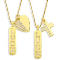 Cubic Zircon Micro Pave Brass Necklace, with 1.97 extender chain, gold color plated, different styles for choice & micro pave cubic zirconia, golden, nickel, lead & cadmium free, 36x13mm, Length:17.72 Inch, Sold By PC