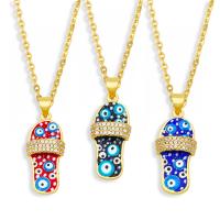 Cubic Zircon Micro Pave Brass Necklace with 1.97 extender chain gold color plated evil eye pattern & micro pave cubic zirconia & enamel nickel lead & cadmium free Length 17.72 Inch Sold By PC