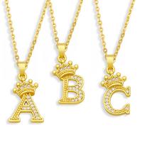 Cubic Zircon Micro Pave Brass Necklace, with 1.97 extender chain, Alphabet Letter, gold color plated, different styles for choice & micro pave cubic zirconia, golden, nickel, lead & cadmium free, 21x13mm, Length:17.72 Inch, Sold By PC