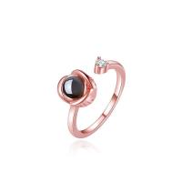 Messing Miniatur-Projektion Finger-Ring, Blume, plattiert, einstellbar & für Frau & mit Strass, keine, frei von Nickel, Blei & Kadmium, Größe:6-8, verkauft von PC