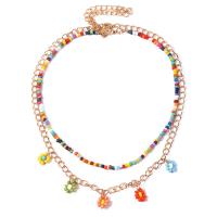Seed verre collier de perles, résine, avec alliage de zinc, avec 2.75inch chaînes de rallonge, fleur, Style bohème & pour femme, plus de couleurs à choisir, Longueur:Environ 17 pouce, Environ 15 pouce, Vendu par PC