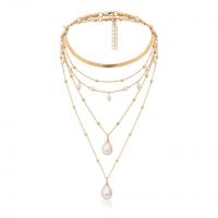 Mode-Multi-Layer-Halskette, Zinklegierung, mit Kunststoff Perlen, goldfarben plattiert, mehrschichtig & für Frau, frei von Nickel, Blei & Kadmium, Länge ca. 12.2 ZollInch, verkauft von PC