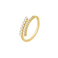 Aleación de cobre Anillo de dedo Cuff, con Perlas plásticas, chapado en color dorado, ajustable & para mujer & con diamantes de imitación, libre de níquel, plomo & cadmio, 17mm, tamaño:6.5, Vendido por UD