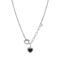 Titanium Steel Necklace, with 2.36inch extender chain, Heart, silver color plated, for woman & enamel, 13mm, Length:Approx 15.7 Inch, Sold By PC