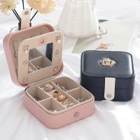 Multifunctional Jewelry Box PU Leather with Velveteen Square Double Layer & portable & with mirror & for woman Sold By PC