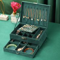 Caja de joyería multifuncional, Pana, Rectángular, Polvo & para mujer, verde, 230x170x105mm, Vendido por UD