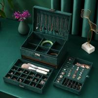 Caja de joyería multifuncional, Pana, Rectángular, tres capas & Polvo & para mujer, verde, 240x170x110mm, Vendido por UD