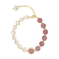 Plastic Pearl Bracelet, with Strawberry Quartz & Brass, different styles for choice & for woman, Length:Approx 6.7 Inch, Sold By PC