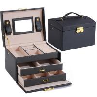 Multifunktionale Schmuck-Box, PU Leder, mit Baumwollsamt & Holz, Rechteck, mit Spiegel & für Frau, keine, 175x140x130mm, verkauft von PC