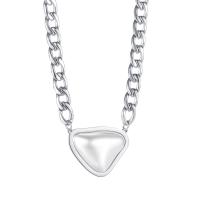 Titanium Steel Necklace, with stainless steel chain & Plastic Pearl, with 2.36inch extender chain, for woman, original color, 31x39mm, Length:Approx 18.5 Inch, Sold By PC
