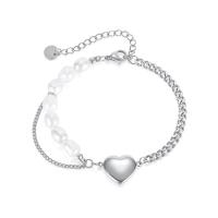 Stainless Steel Jewelry Bracelet, with Plastic Pearl, with 2.17inch extender chain, for woman, original color, Length:Approx 6.5 Inch, Sold By PC