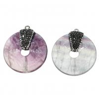 Gemstone Pendants Jewelry, Brass, with Colorful Fluorite & Rhinestone Clay Pave, Round, mixed colors, 45x40x8mm, Sold By PC