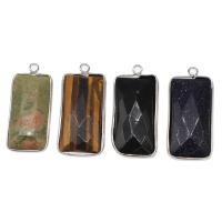Gemstone Pendants Jewelry, Brass, with Gemstone, Rectangle, more colors for choice, 37x17x5mm, Sold By PC
