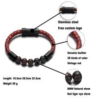 Gemstone Bracelets, Stainless Steel, with Leather, Unisex, more colors for choice, Sold By PC