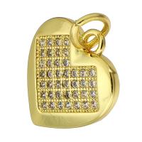 Cubic Zirconia Micro Pave Brass Pendant, Heart, gold color plated, fashion jewelry & DIY & micro pave cubic zirconia, golden, 13x14x2mm, Hole:Approx 3mm, 10PCs/Lot, Sold By Lot