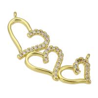 Cubic Zirconia Micro Pave Brass Connector Heart gold color plated fashion jewelry & DIY & micro pave cubic zirconia golden Approx 1mm Sold By Lot