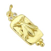Cubic Zirconia Micro Pave Brass Pendant, gold color plated, fashion jewelry & DIY & micro pave cubic zirconia, golden, 9x22x2mm, Hole:Approx 3mm, 10PCs/Lot, Sold By Lot