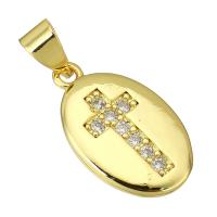 Cubic Zirconia Micro Pave Brass Pendant, gold color plated, fashion jewelry & with cross pattern & DIY & micro pave cubic zirconia, golden, 10x17x4mm, Hole:Approx 4mm, 10PCs/Lot, Sold By Lot