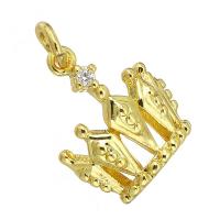Cubic Zirconia Micro Pave Brass Pendant, Crown, gold color plated, fashion jewelry & DIY & micro pave cubic zirconia, golden, 13x17x6mm, Hole:Approx 3mm, 10PCs/Lot, Sold By Lot