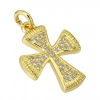 Cubic Zirconia Micro Pave Brass Pendant, gold color plated, fashion jewelry & DIY & micro pave cubic zirconia, golden, 13x18x2mm, Hole:Approx 2mm, 10PCs/Lot, Sold By Lot