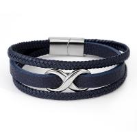 PU Leather Cord Bracelets with Stainless Steel plated fashion jewelry & woven pattern Length 18 cm Sold By PC