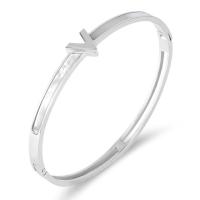 Stainless Steel Bangle, with White Shell, Letter V, plated, fashion jewelry, more colors for choice, 50x60mm, Sold By PC