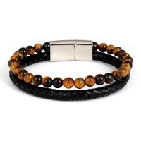 Gemstone Bracelets PU Leather with Gemstone & Stainless Steel plated fashion jewelry Length 19 cm Sold By PC