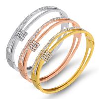 Stainless Steel Bangle, plated, fashion jewelry & with rhinestone, more colors for choice, 60x50mm, Sold By PC