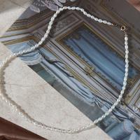 Collar de Perlas Natural de Freshwater, Perlas cultivadas de agua dulce, con oro 14K, Arroz, para mujer, Blanco, 3.50mm, Vendido para 40 cm Sarta