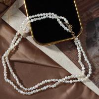 Collar de Perlas Natural de Freshwater, Perlas cultivadas de agua dulce, con oro 14K, Irregular, para mujer, Blanco, 3-4mm, Vendido para aproximado 15.75 Inch Sarta