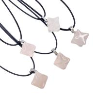 Natural Gemstone Necklace Rose Quartz with leather cord Hexagram Unisex pink Length Approx 14.96 Inch Sold By PC