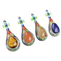 Gemstone Pendants Jewelry, Tibetan Style, with Natural Stone & Abalone Shell, antique silver color plated, different materials for choice & Unisex & can be used as brooch or pendant, more colors for choice, nickel, lead & cadmium free, 20x55mm, Sold By PC