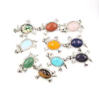 Gemstone Pendants Jewelry, Tibetan Style, with Natural Stone & Abalone Shell, platinum color plated, different materials for choice & Unisex & can be used as brooch or pendant, more colors for choice, nickel, lead & cadmium free, 40x52mm, Sold By PC
