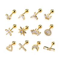 Brass Piercing Earring plated with rhinestone nickel lead & cadmium free 6mm Sold By PC