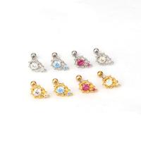 Stainless Steel Ear Piercing Jewelry, plated, fashion jewelry & micro pave cubic zirconia, more colors for choice, 0.80x6mm, Sold By PC