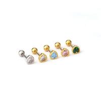 Stainless Steel Ear Piercing Jewelry, plated, fashion jewelry & micro pave cubic zirconia, more colors for choice, 0.80x6mm, Sold By PC