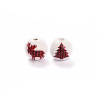 Perles en bois, vernis au four, Conception de Noël & DIY & modèles différents pour le choix, blanc, 16mm, Vendu par PC