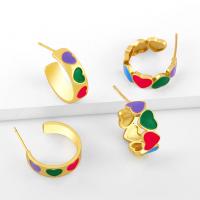 Brass Stud Earring gold color plated with heart pattern & enamel mixed colors nickel lead & cadmium free Sold By Pair