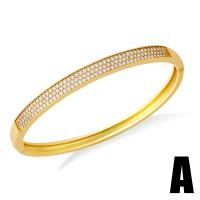 Brass Bangle gold color plated & micro pave cubic zirconia golden nickel lead & cadmium free Sold By PC