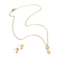 Fashion Stainless Steel Jewelry Sets, Stud Earring & necklace, Bear, gold color plated, micro pave cubic zirconia & for woman, 9*6*12mm,26*8*3mm, Length:Approx 17.72 Inch, Sold By Set