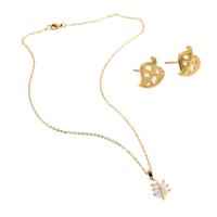 Fashion Stainless Steel Jewelry Sets, Stud Earring & necklace, Leaf, gold color plated, micro pave cubic zirconia & for woman, 9*8*2mm,20*13*3mm, Length:Approx 17.72 Inch, Sold By Set