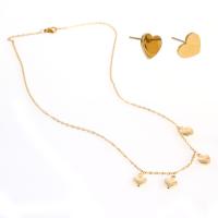 Fashion Stainless Steel Jewelry Sets Stud Earring & necklace Heart gold color plated for woman 6*6*15mm 11*10*2mm Length Approx 17.72 Inch Sold By Set