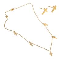 Fashion Stainless Steel Jewelry Sets Stud Earring & necklace Cross gold color plated for woman 11*8*15mm 11*8*2mm Length Approx 17.72 Inch Sold By Set