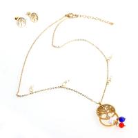 Fashion Stainless Steel Jewelry Sets Stud Earring & necklace with Plastic Pearl Tree gold color plated for woman & hollow 11*12*12mm 32*18*2mm Length Approx 17.72 Inch Sold By Set