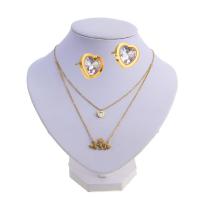 Fashion Stainless Steel Jewelry Sets, Stud Earring & necklace, gold color plated, Double Layer & micro pave cubic zirconia & for woman, 8*8*15mm,25*12*2mm, Length:Approx 17.72 Inch, Sold By Set