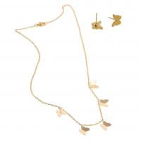 Fashion Stainless Steel Jewelry Sets Stud Earring & necklace Butterfly gold color plated for woman 10*10*15mm 10*10*2mm Length Approx 17.72 Inch Sold By Set